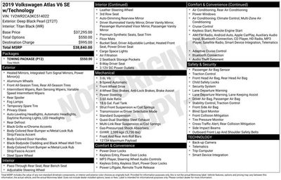 2019 Volkswagen Atlas 3.6L V6 SE w/Technology