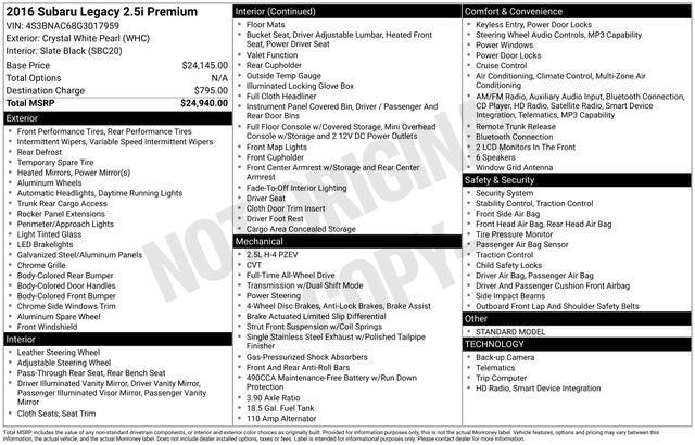 2016 Subaru Legacy 2.5i Premium