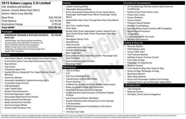 2015 Subaru Legacy 2.5i Limited