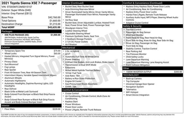2021 Toyota Sienna XSE 7 Passenger