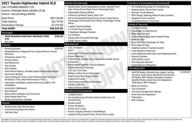 2021 Toyota Highlander Hybrid XLE