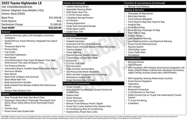 2025 Toyota Highlander LE