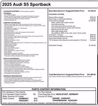 2025 Audi S5 Sportback 3.0T Premium quattro
