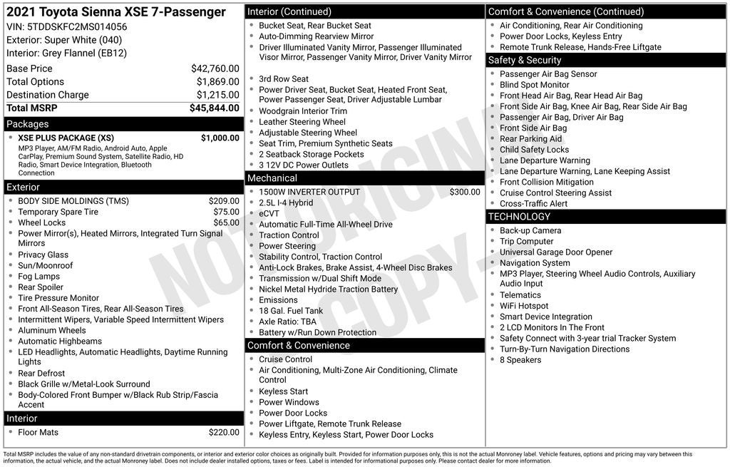 2021 Toyota Sienna XSE 7 Passenger