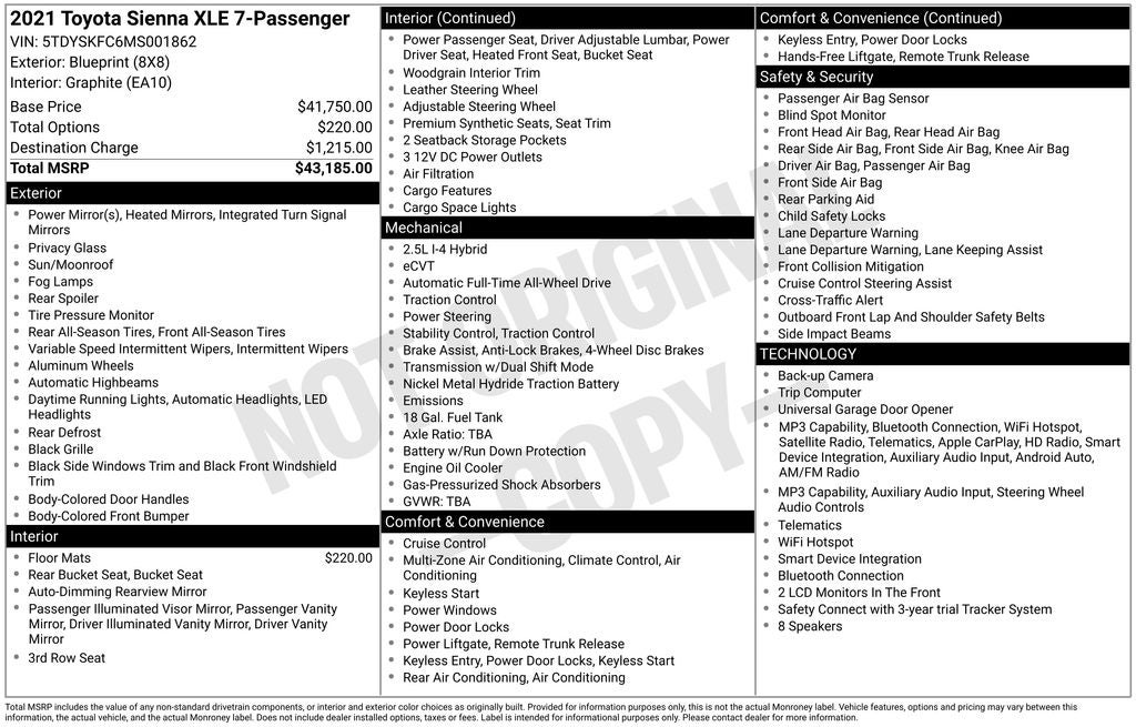 2021 Toyota Sienna XLE 7 Passenger