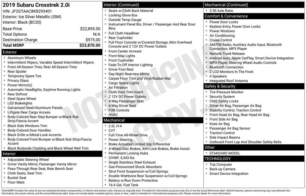 2019 Subaru Crosstrek 2.0i