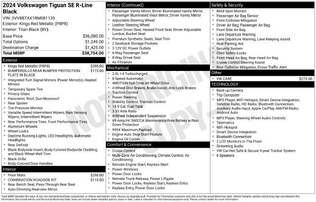 2024 Volkswagen Tiguan 2.0T SE R-Line Black