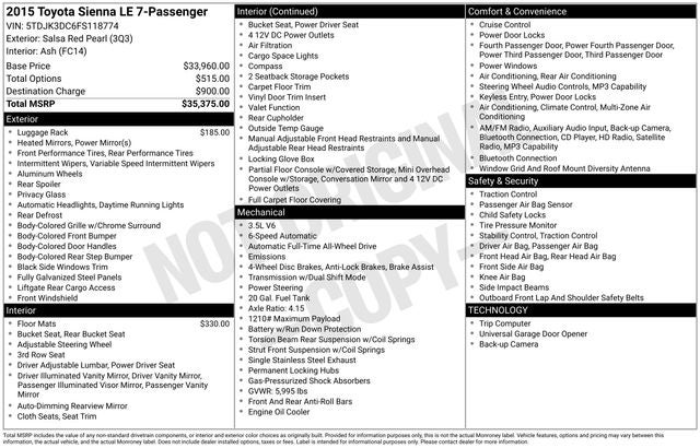 2015 Toyota Sienna LE 7 Passenger