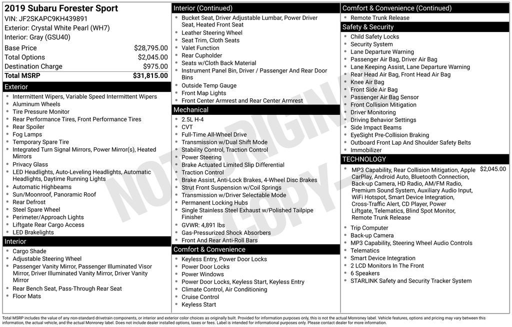 2019 Subaru Forester Sport