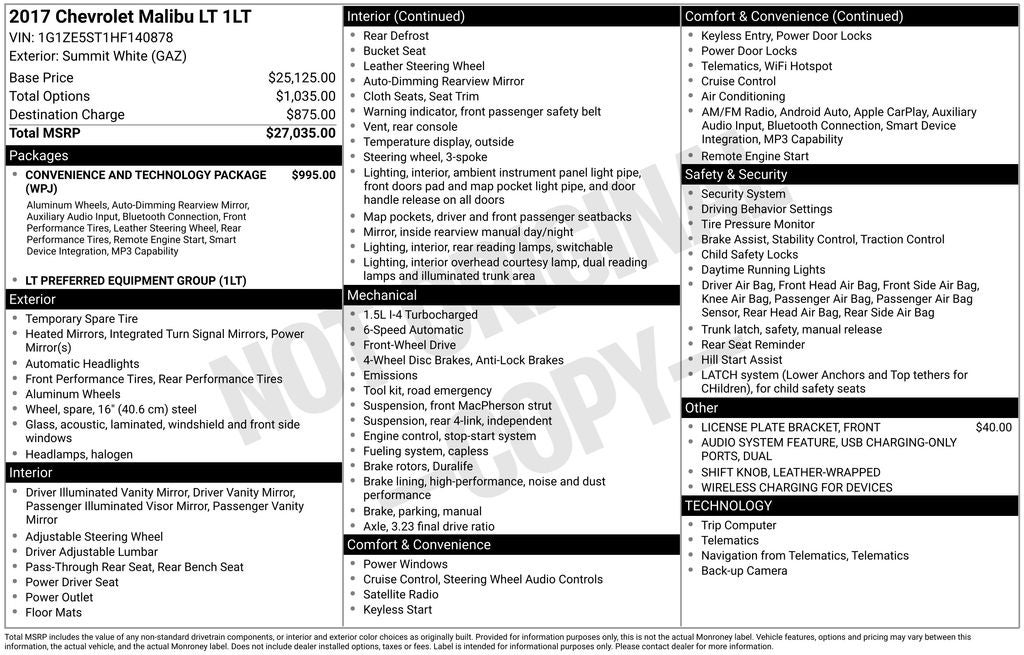 2017 Chevrolet Malibu LT 1LT