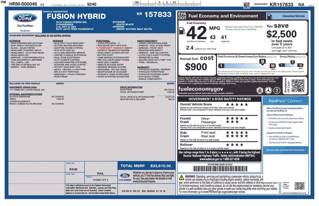 2019 Ford Fusion Hybrid SEL