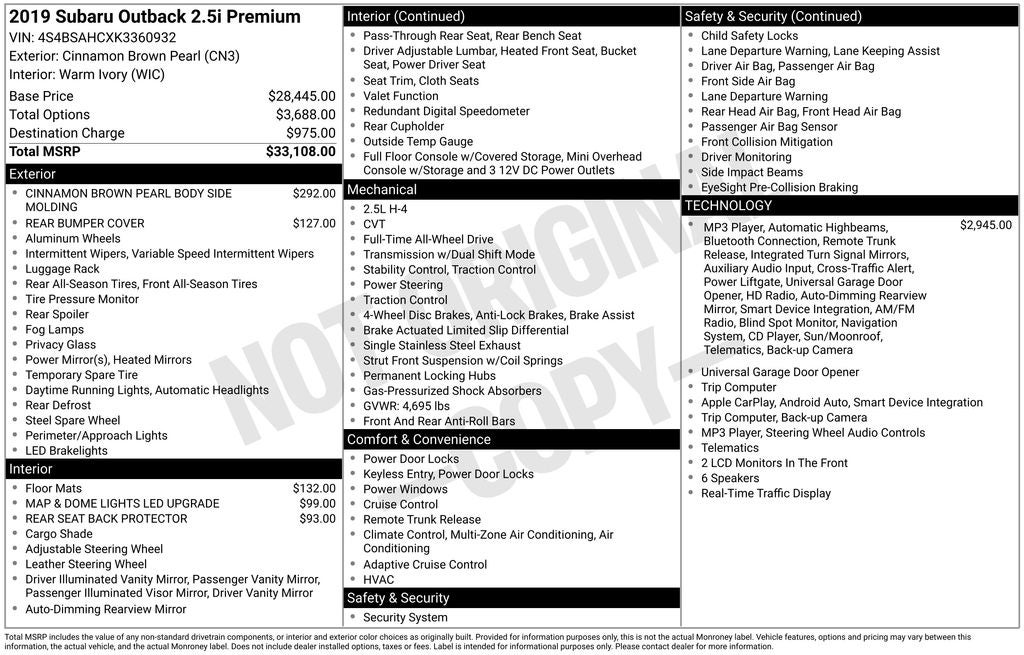 2019 Subaru Outback 2.5i Premium