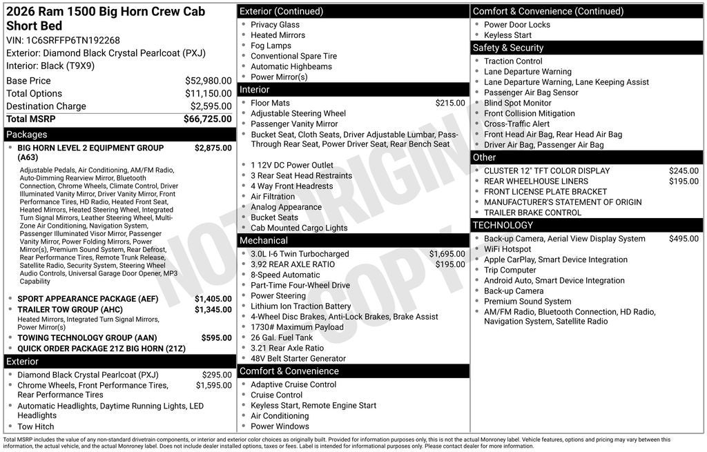 2026 RAM 1500 Big Horn/Lone Star 4D Crew Cab
