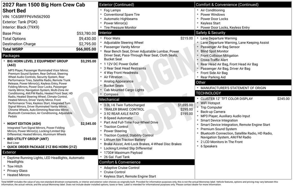 2027 RAM 1500 Big Horn/Lone Star 4D Crew Cab