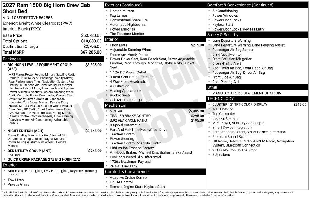 2027 RAM 1500 Big Horn/Lone Star 4D Crew Cab