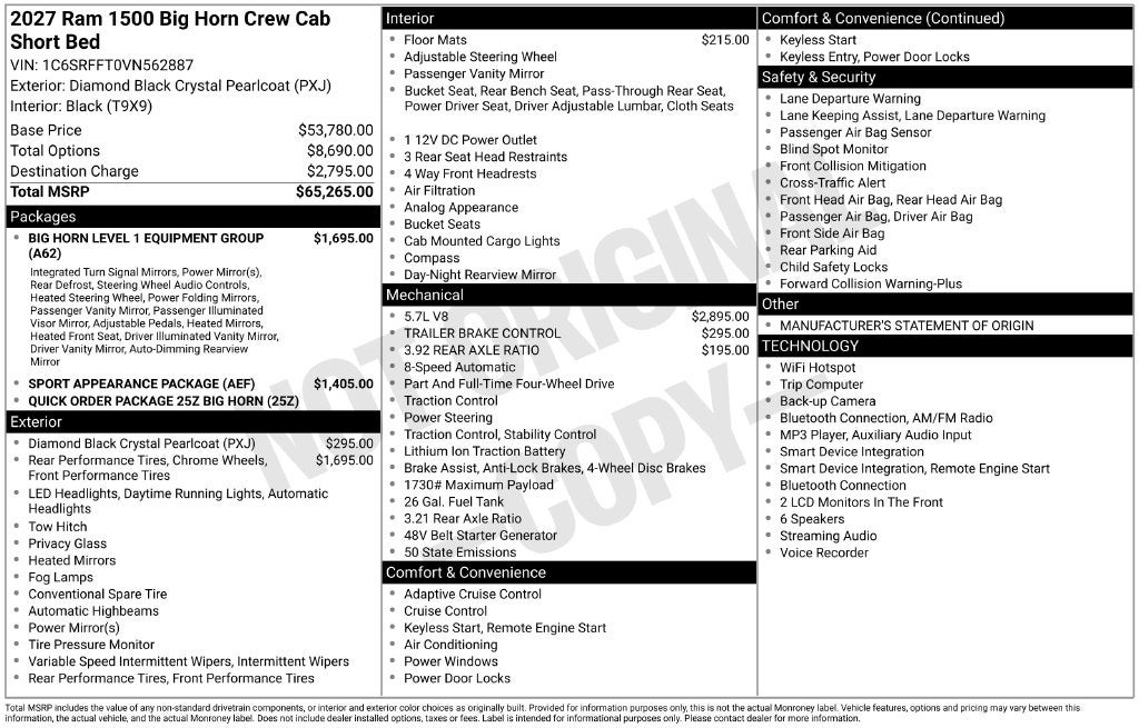 2027 RAM 1500 Big Horn/Lone Star 4D Crew Cab