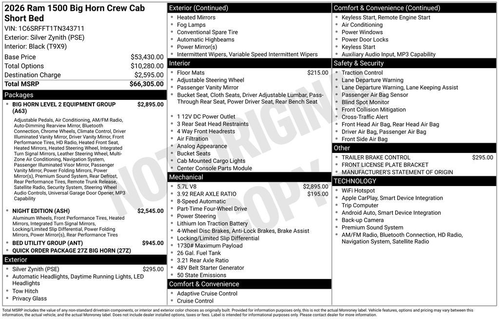 2026 RAM 1500 Big Horn/Lone Star 4D Crew Cab