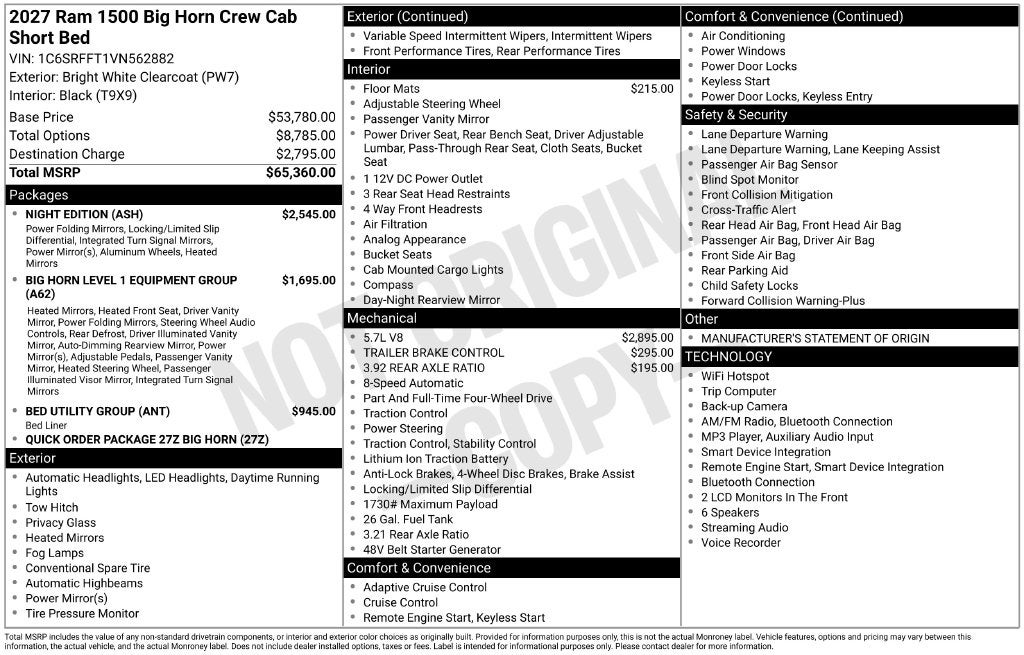 2027 RAM 1500 Big Horn/Lone Star 4D Crew Cab