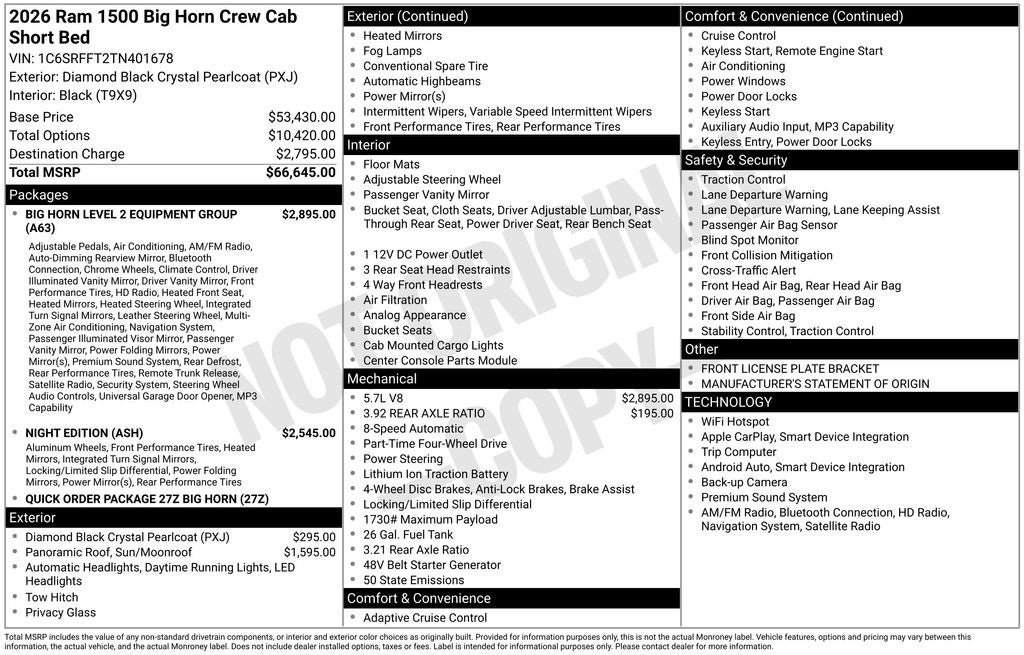 2026 RAM 1500 Big Horn/Lone Star 4D Crew Cab