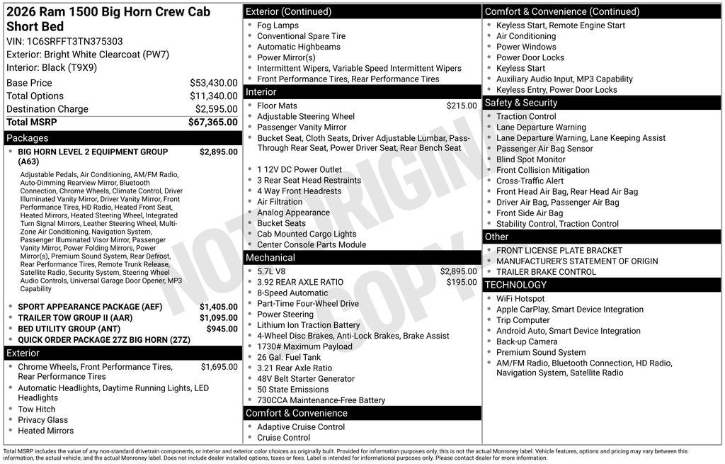 2026 RAM 1500 Big Horn/Lone Star 4D Crew Cab