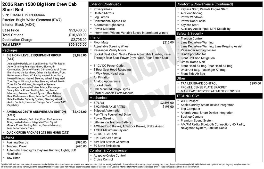 2026 RAM 1500 Big Horn/Lone Star 4D Crew Cab