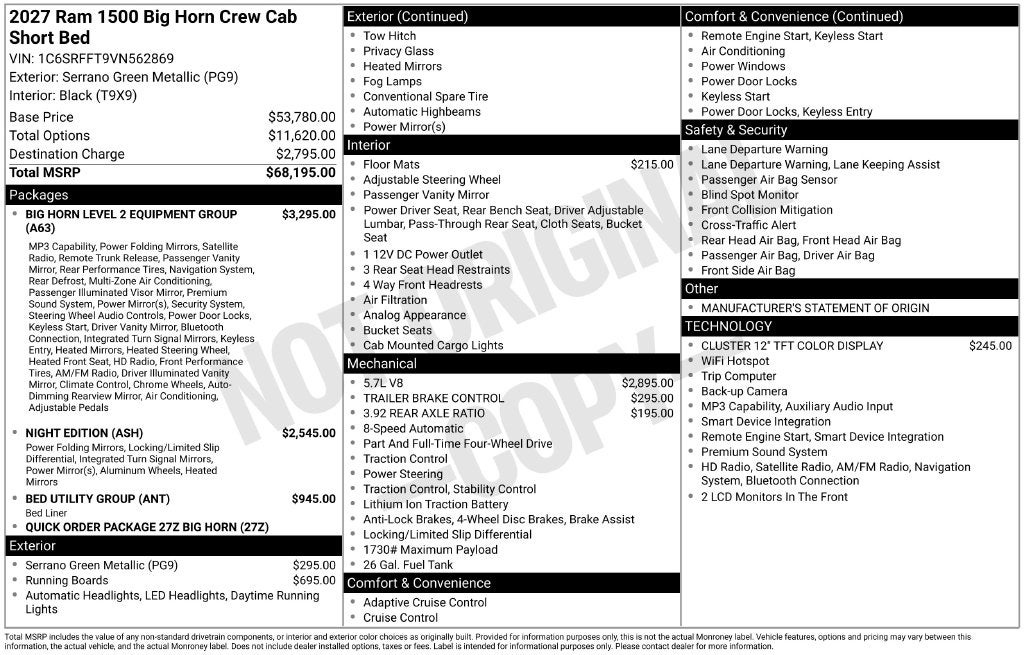 2027 RAM 1500 Big Horn/Lone Star 4D Crew Cab