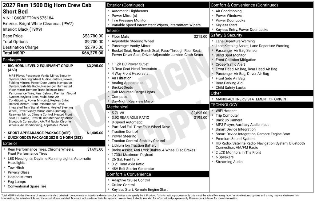 2027 RAM 1500 Big Horn/Lone Star 4D Crew Cab