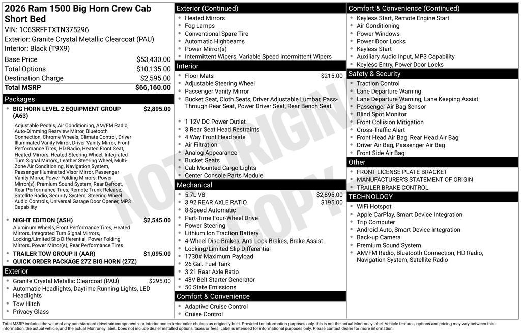 2026 RAM 1500 Big Horn/Lone Star 4D Crew Cab