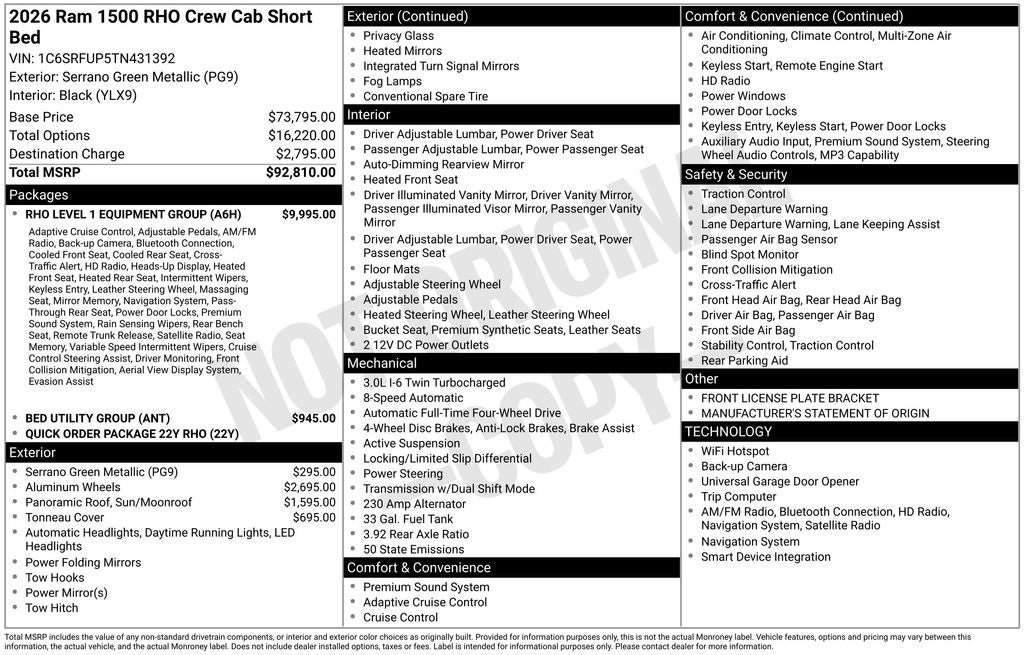 2026 RAM 1500 RHO 4D Crew Cab