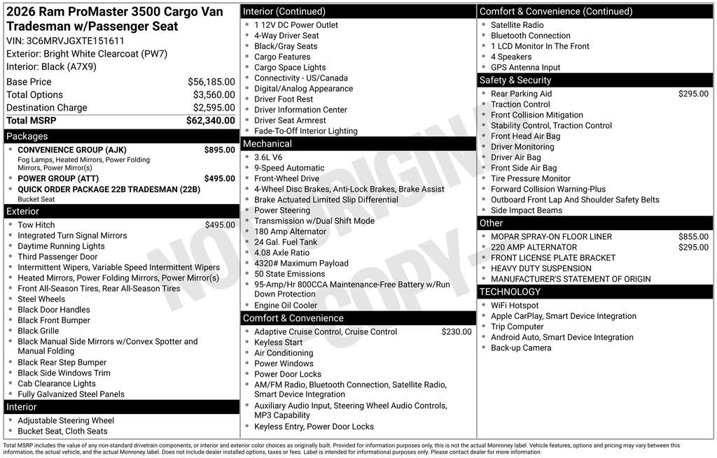 2026 RAM ProMaster 3500 High Roof
