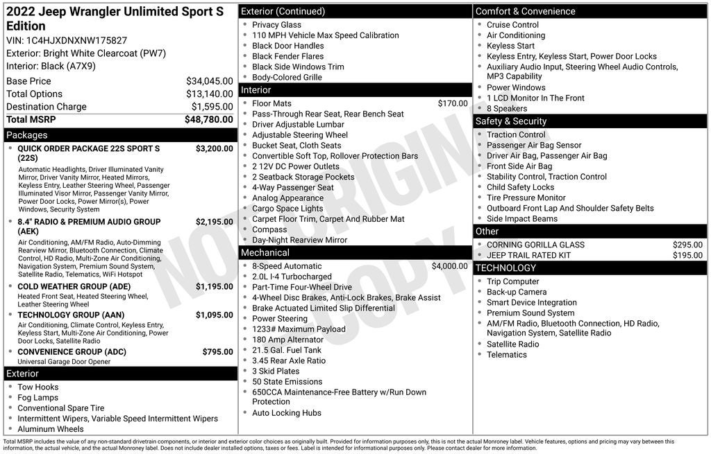 2022 Jeep Wrangler Unlimited Sport S