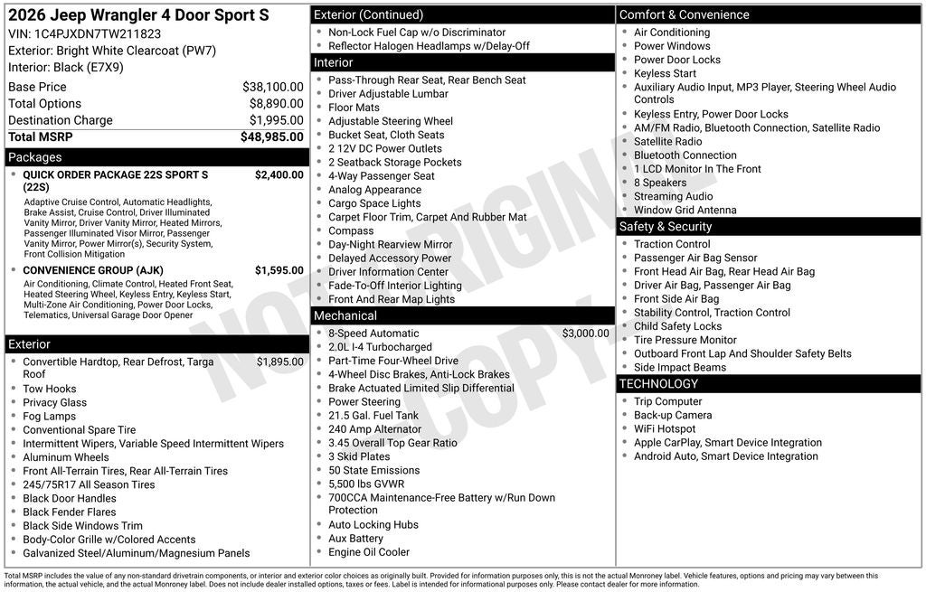 2026 Jeep Wrangler Sport S