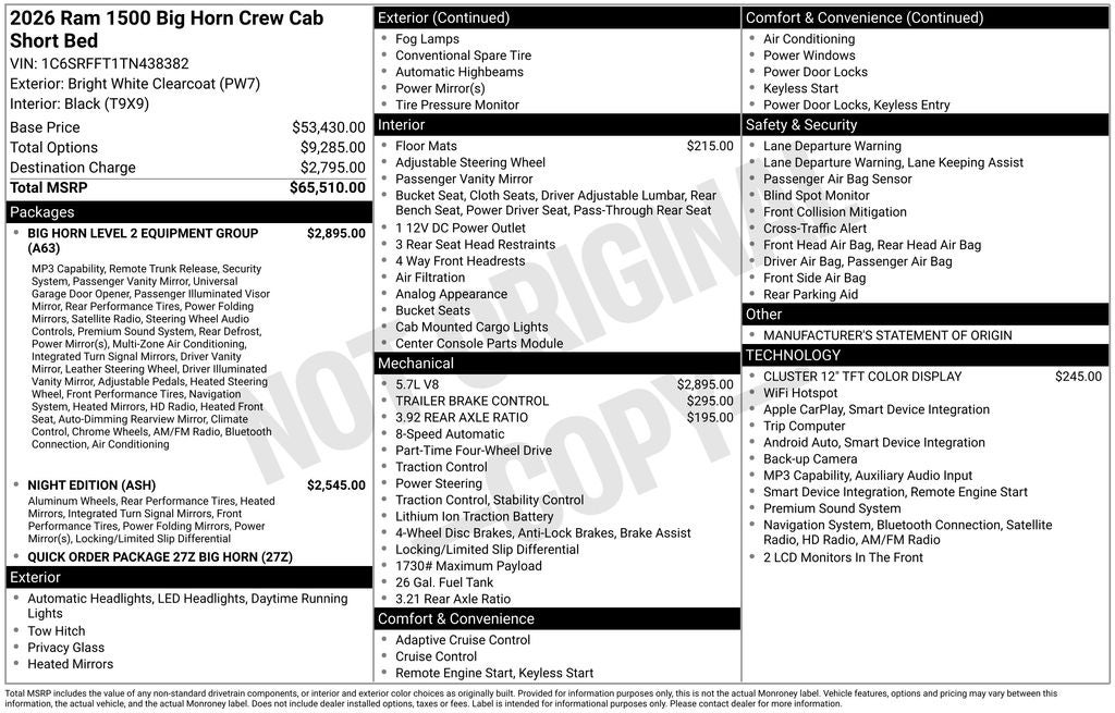 2026 RAM 1500 Big Horn/Lone Star