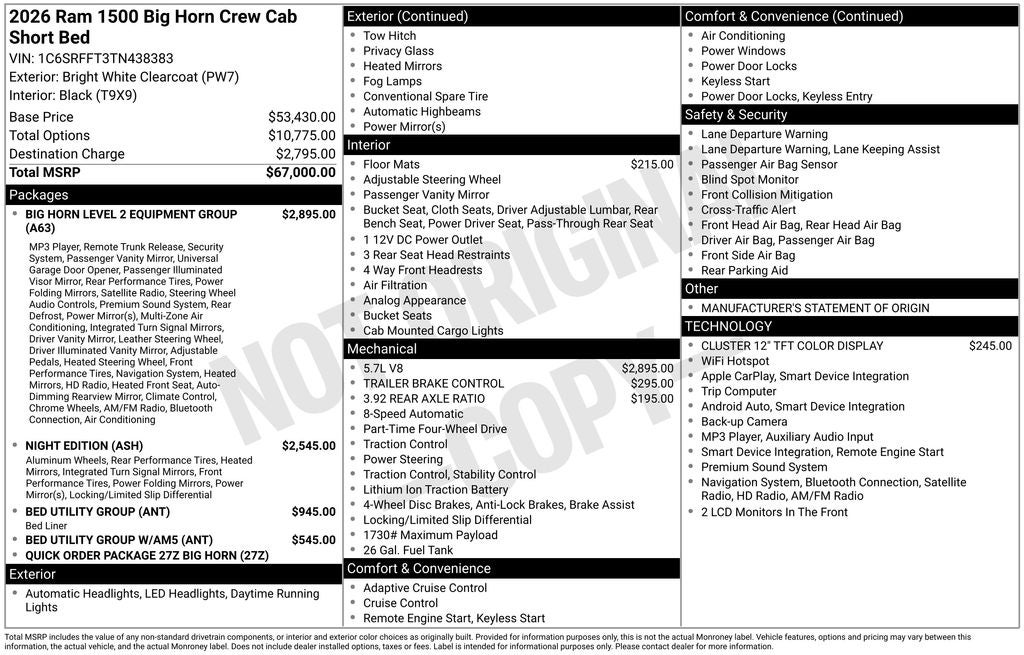2026 RAM 1500 Big Horn/Lone Star