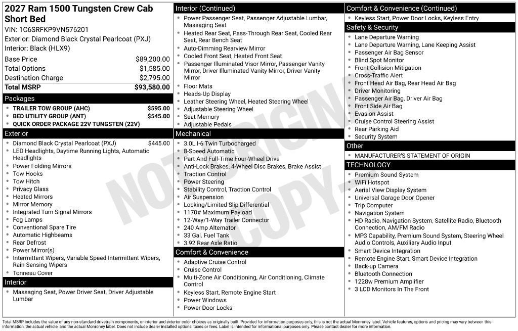 2027 RAM 1500 Tungsten