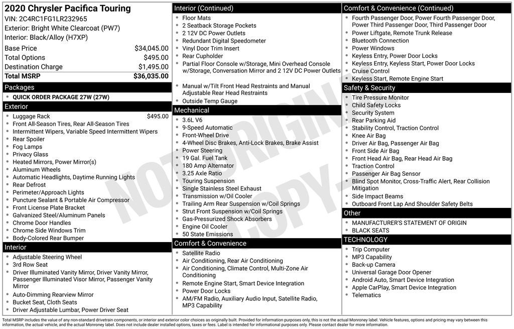 2020 Chrysler Pacifica Touring