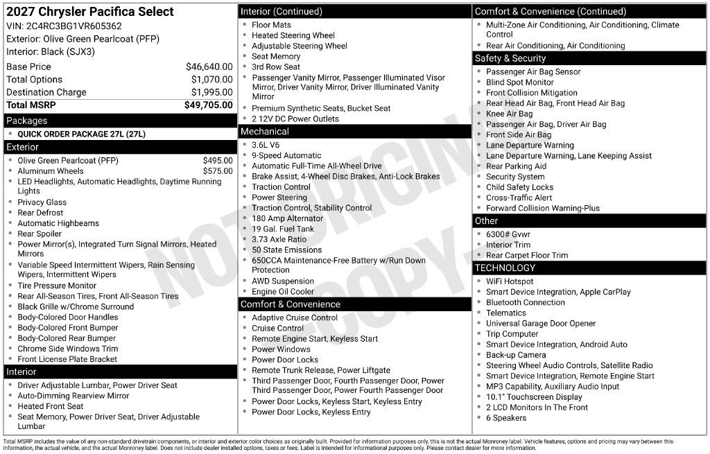 2027 Chrysler Pacifica Select