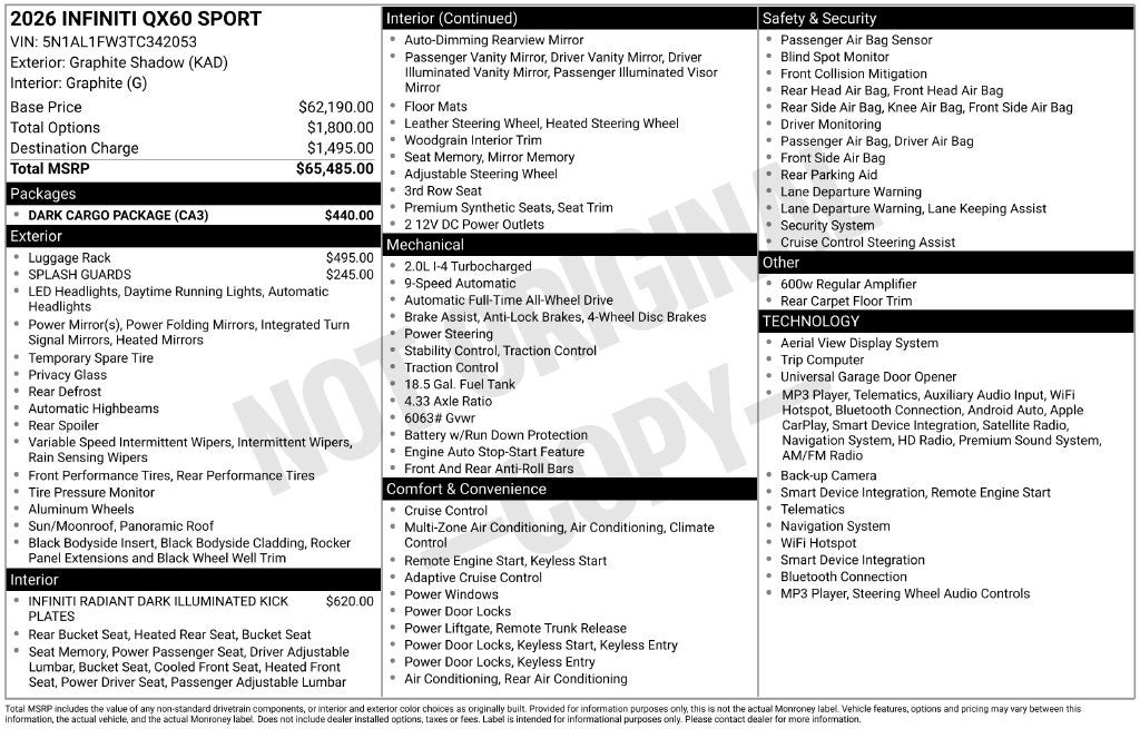 2026 INFINITI QX60 SPORT ***CERTIFIED***