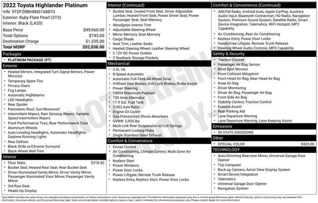2022 Toyota Highlander Platinum